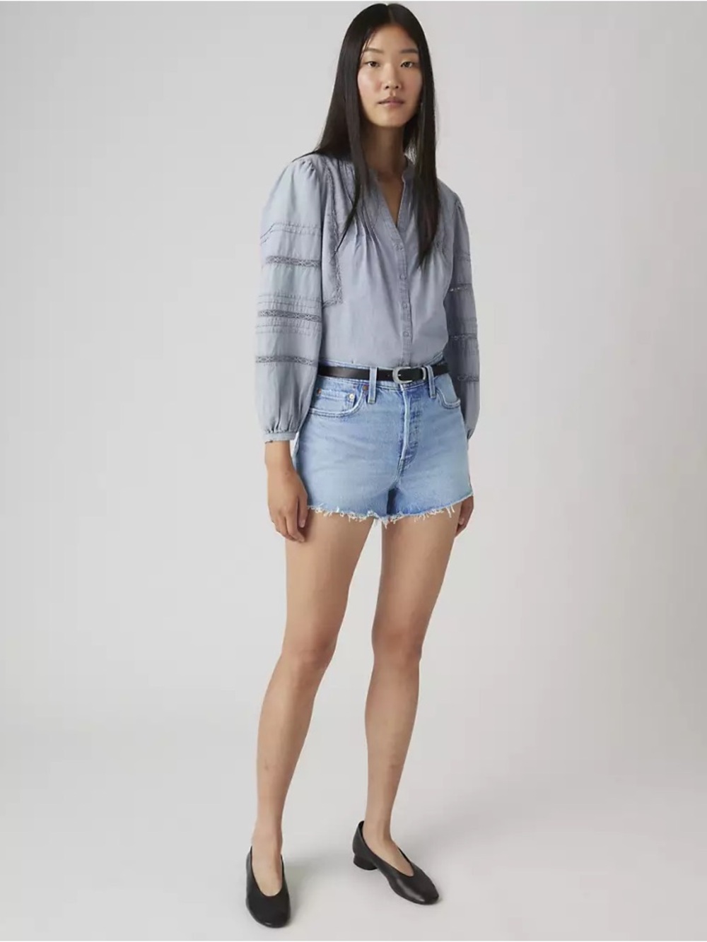Levi's 501 original fit high rise light wash shorts